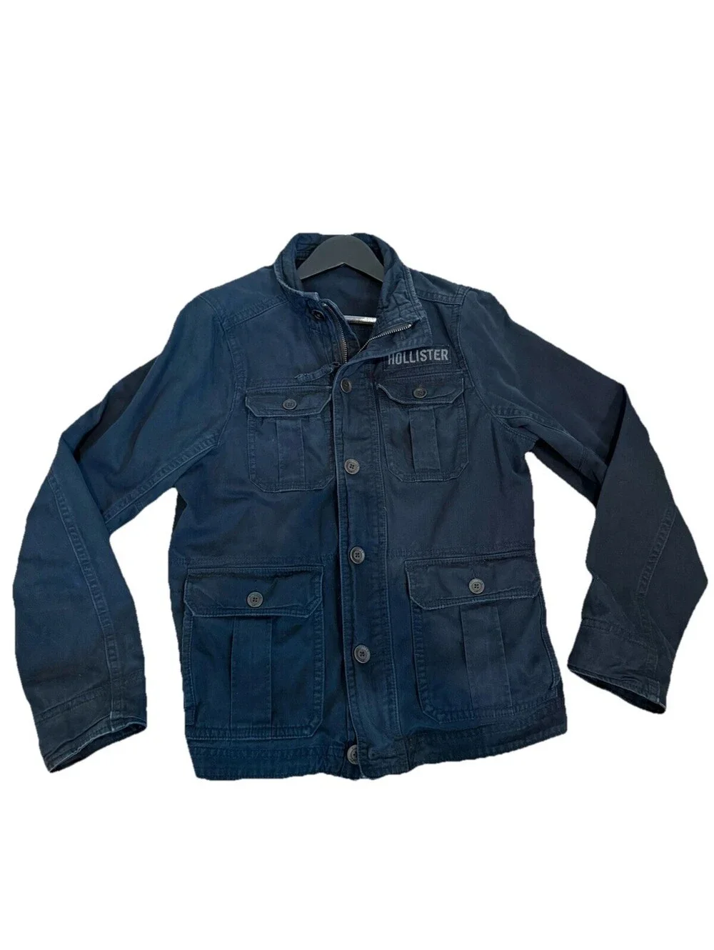 Hollister Men Canvas Preppy Grunge Navy Blue Utility Zip Jacket Workwear M